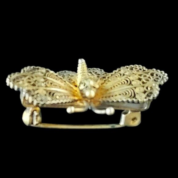 Vintage Mid-Century Gold Vermeil Overlay Filigree Butterfly Brooch/Pin - Picture 5 of 9